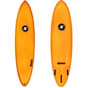 SURFit High Performance Custom Epoxy Mid Length Surfboard Orange Deck Bottom View